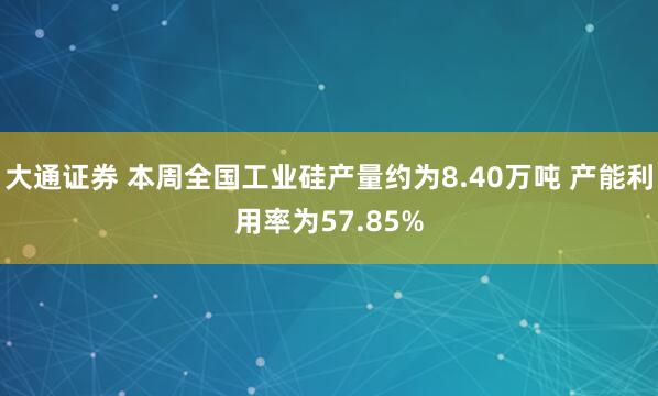 大通证券 本周全国工业硅产量约为8.40万吨 产能利用率为57.85%